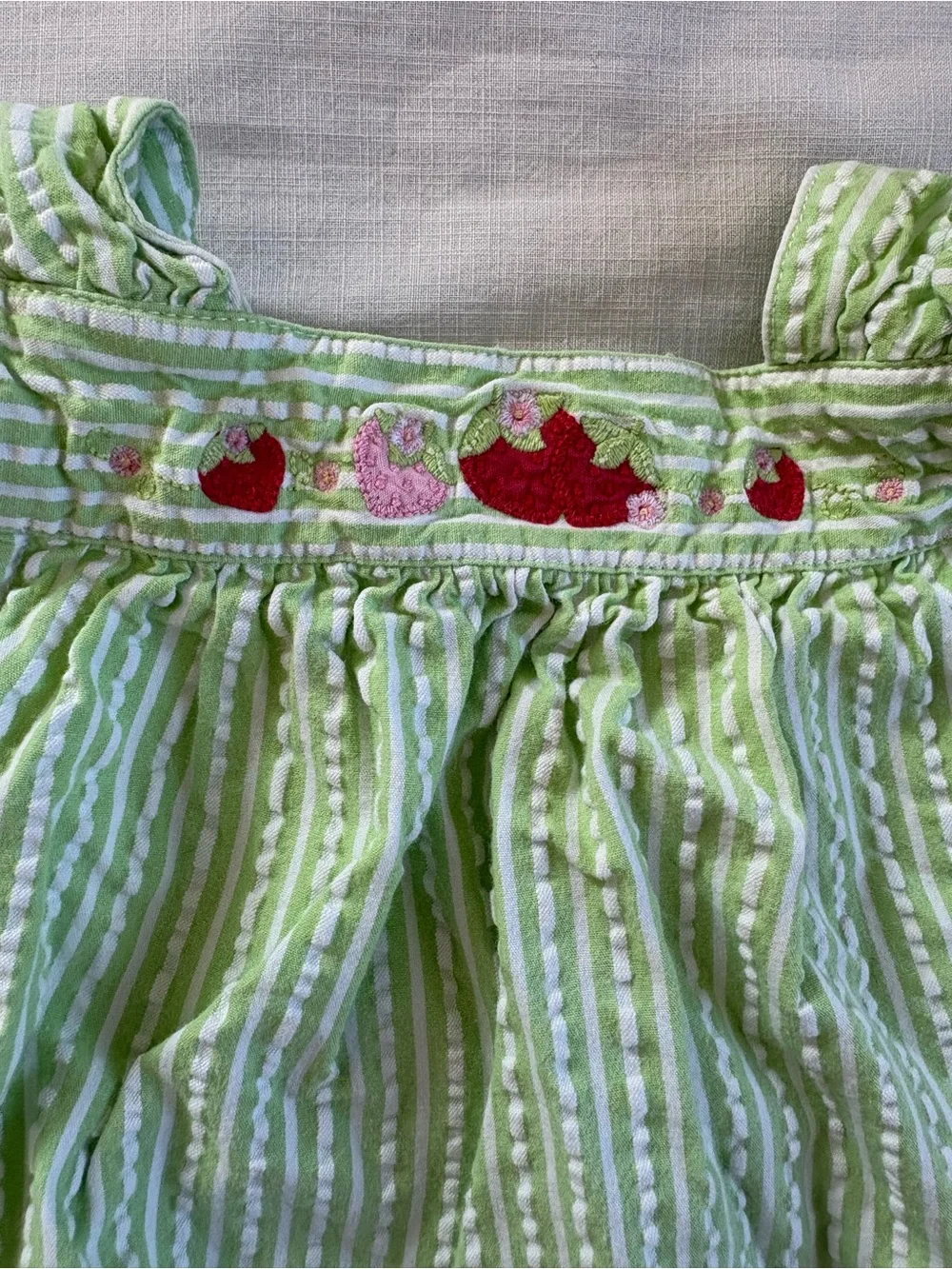 Vintage Gymboree Light Green & White Striped Bubble Romper